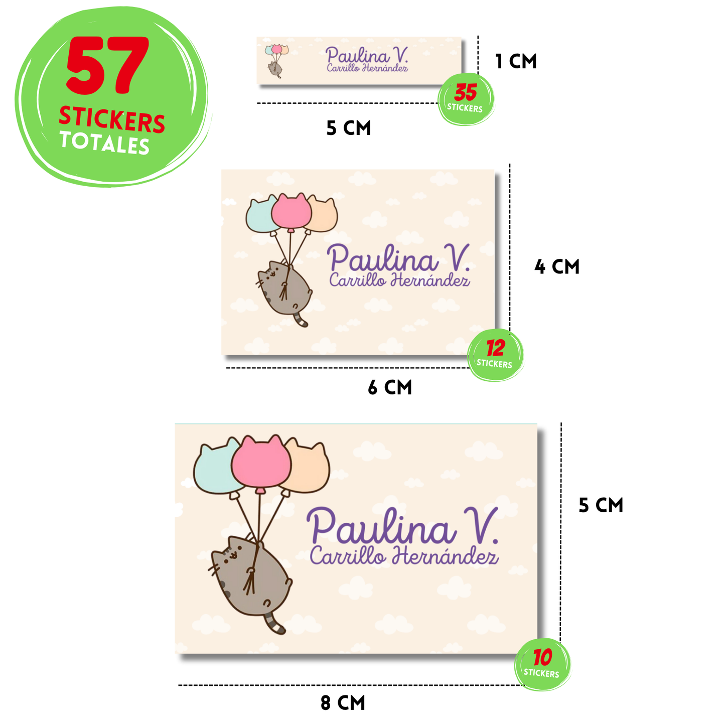 Pusheen Con Globos Etiquetas Escolares Personalizadas Libretas, Libros y Lápices