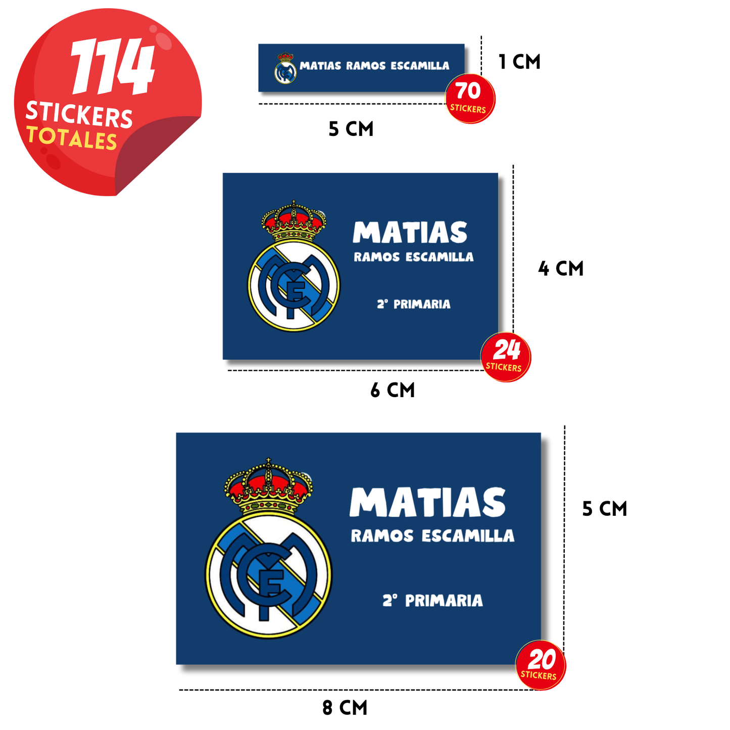 Logo Real Madrid fondo Azúl Naval  Etiquetas Escolares Personalizadas Libretas, Libros y Lápices