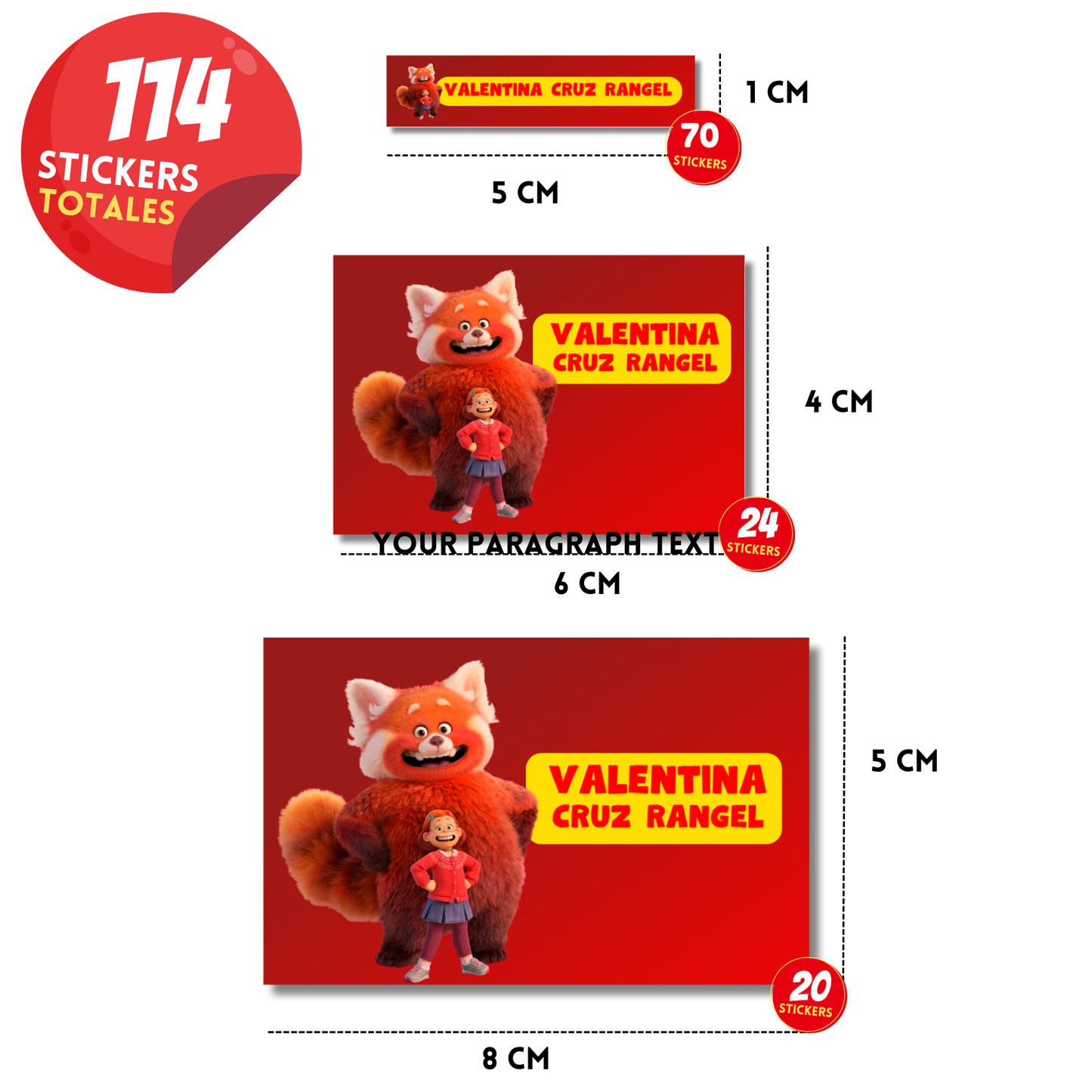 Red & Meilin Lee Etiquetas Escolares Personalizadas Libretas, Libros y Lápices