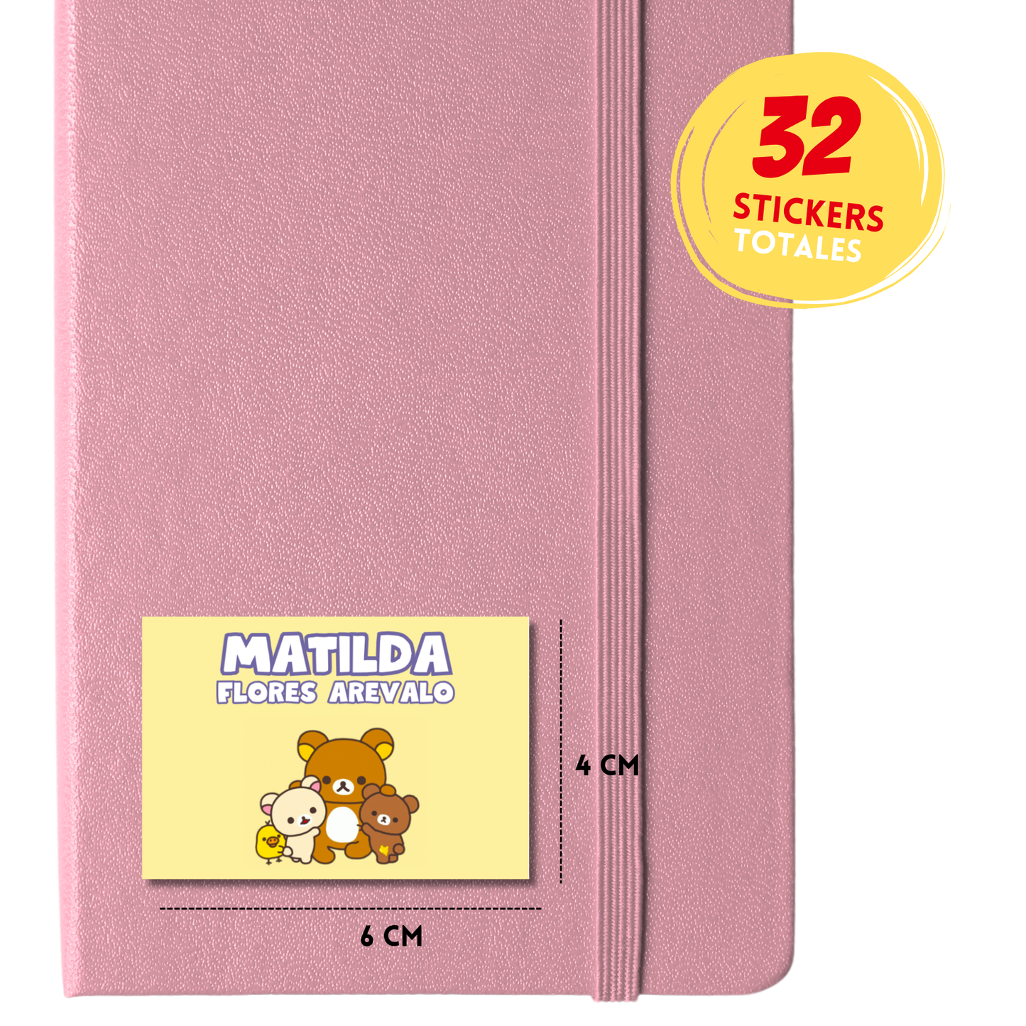 Rilakkuma Fondo Amarillo Etiquetas Escolares Personalizadas Libretas, Libros y Lápices