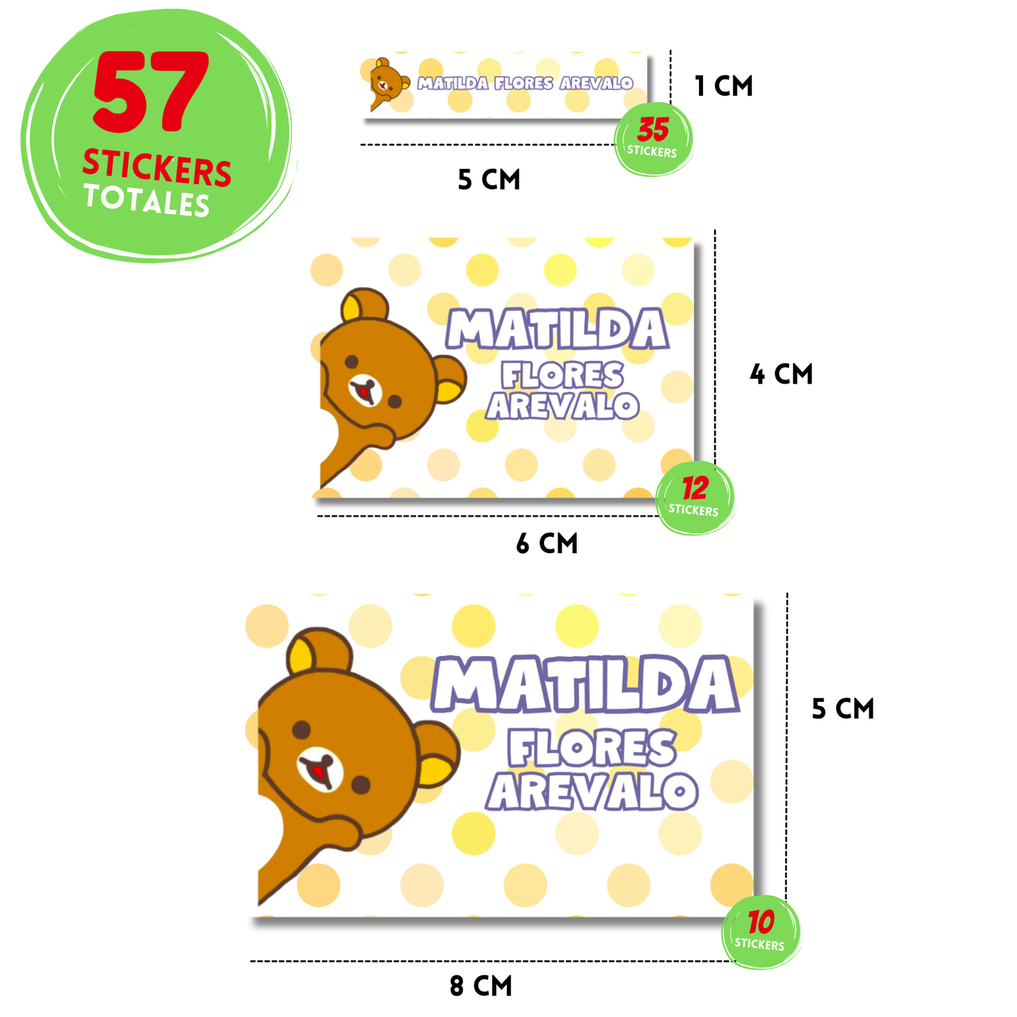 Rilakkuma Puntos Amarillos Etiquetas Escolares Personalizadas Libretas, Libros y Lápices