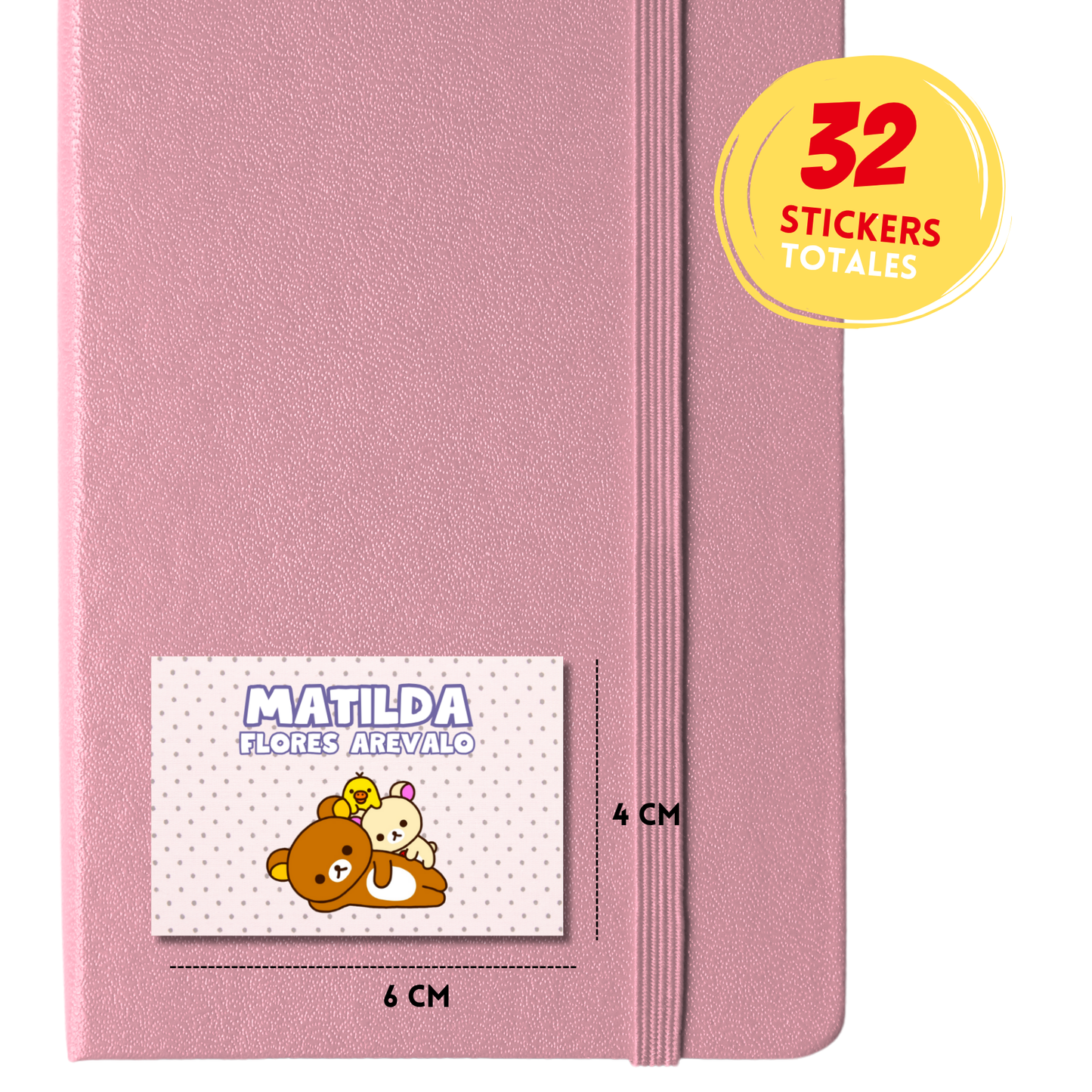 Rilakkuma Fondo Rosa Pastel Etiquetas Escolares Personalizadas Libretas, Libros y Lápices