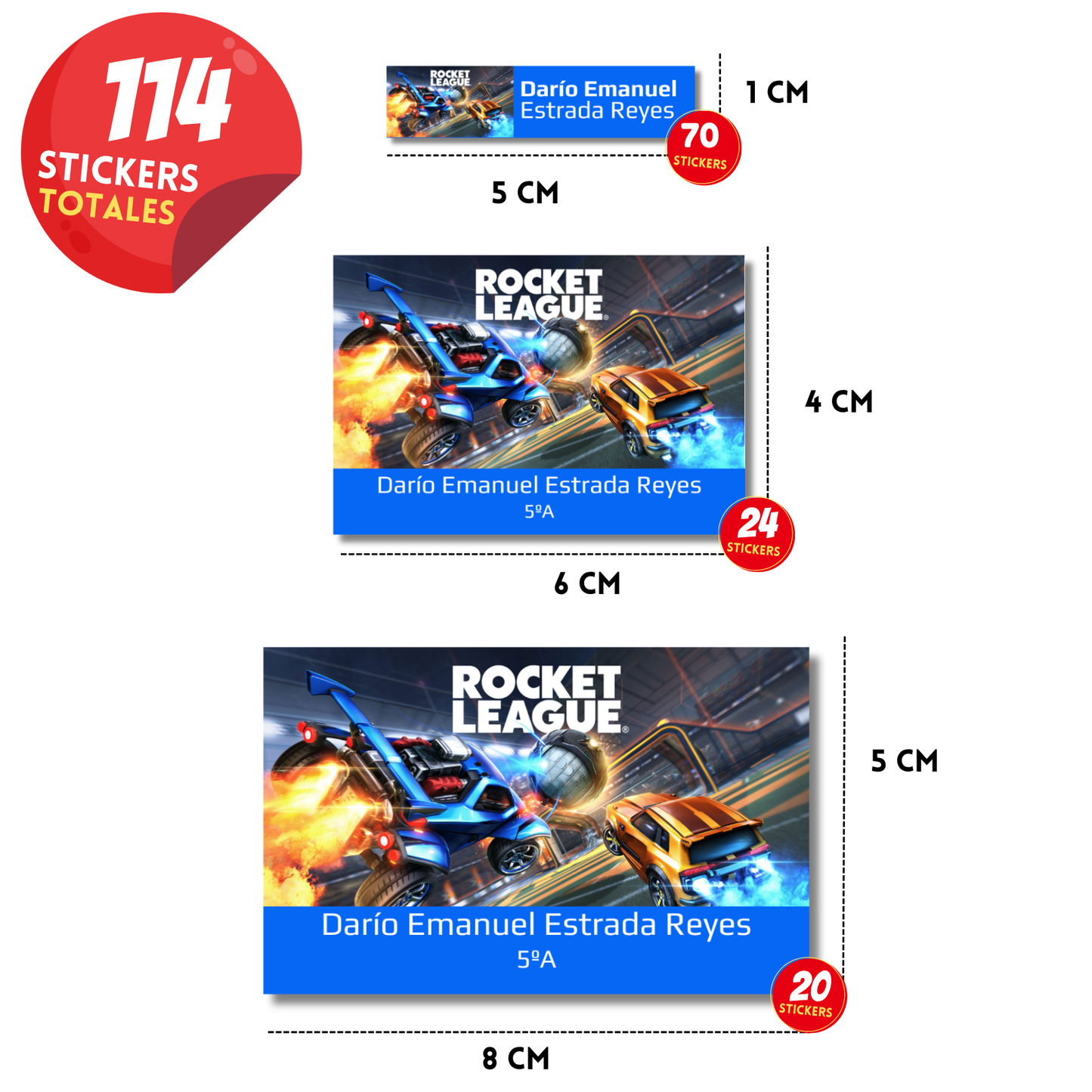 Rocket League Etiquetas Escolares Personalizadas Libretas, Libros y Lápices