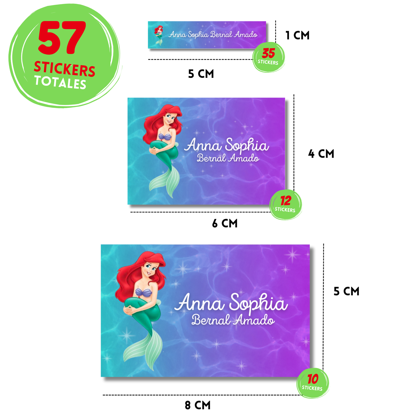Sirenita Etiquetas Escolares Personalizadas Libretas, Libros y Lápices