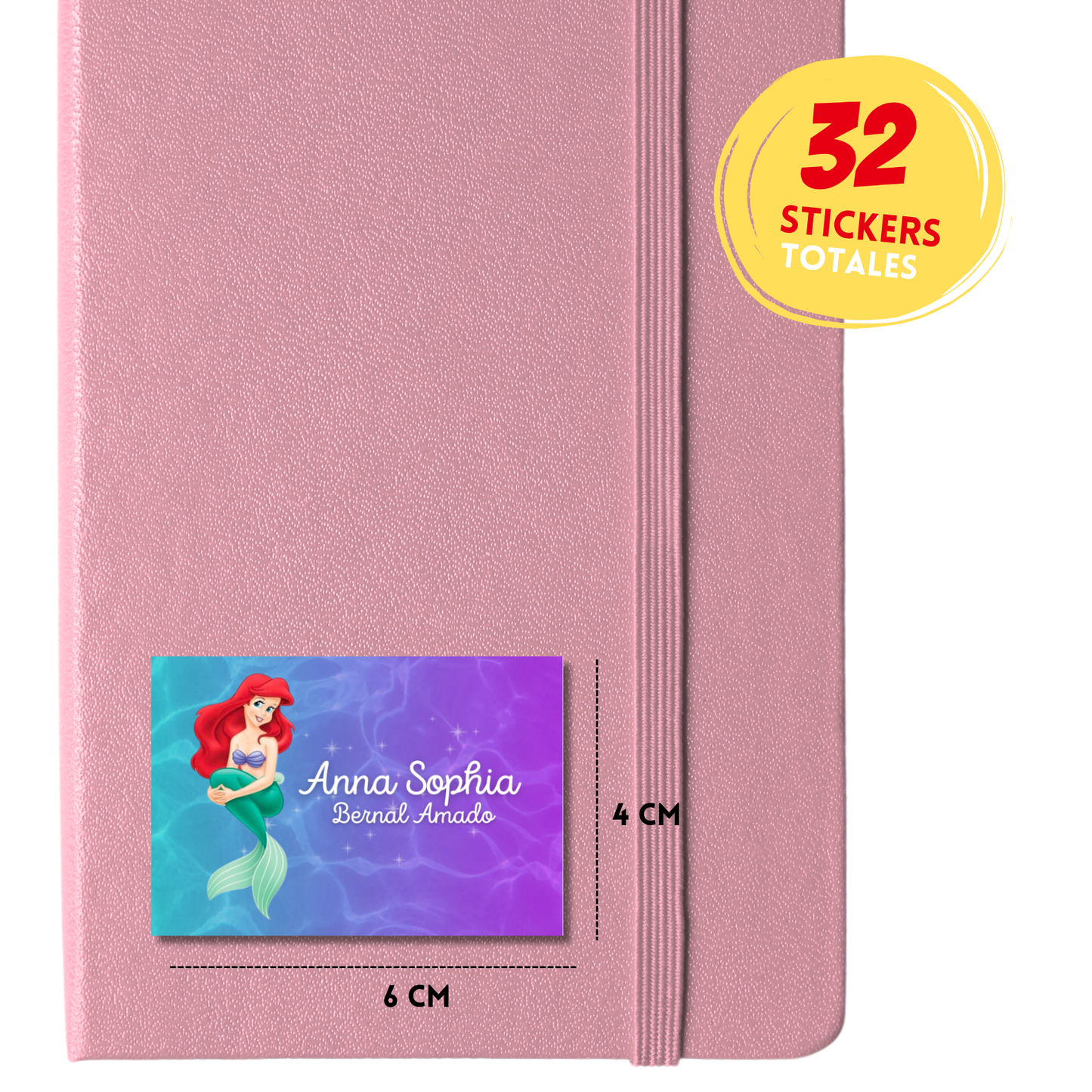 Sirenita Etiquetas Escolares Personalizadas Libretas, Libros y Lápices