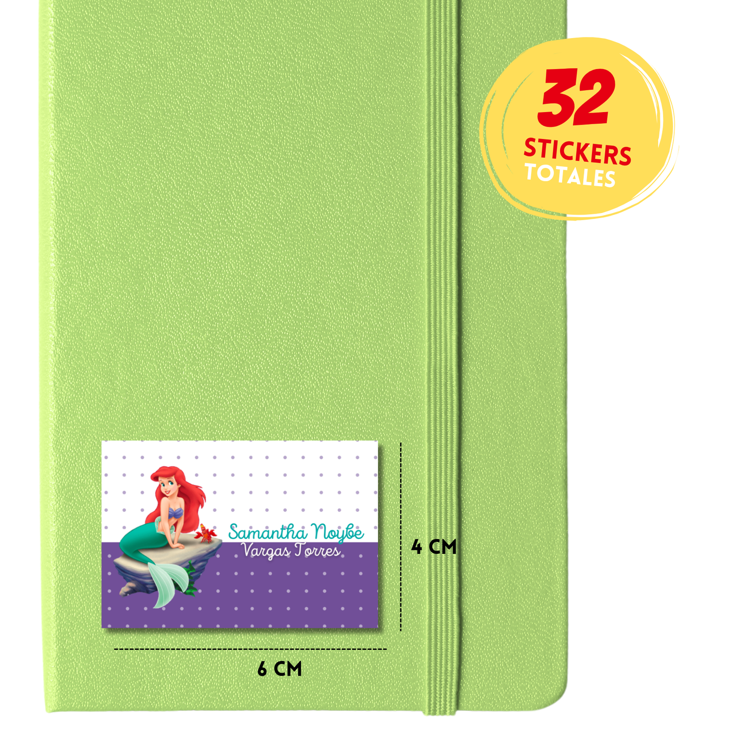 Sirenita & Sebastian Etiquetas Escolares Personalizadas Libretas, Libros y Lápices