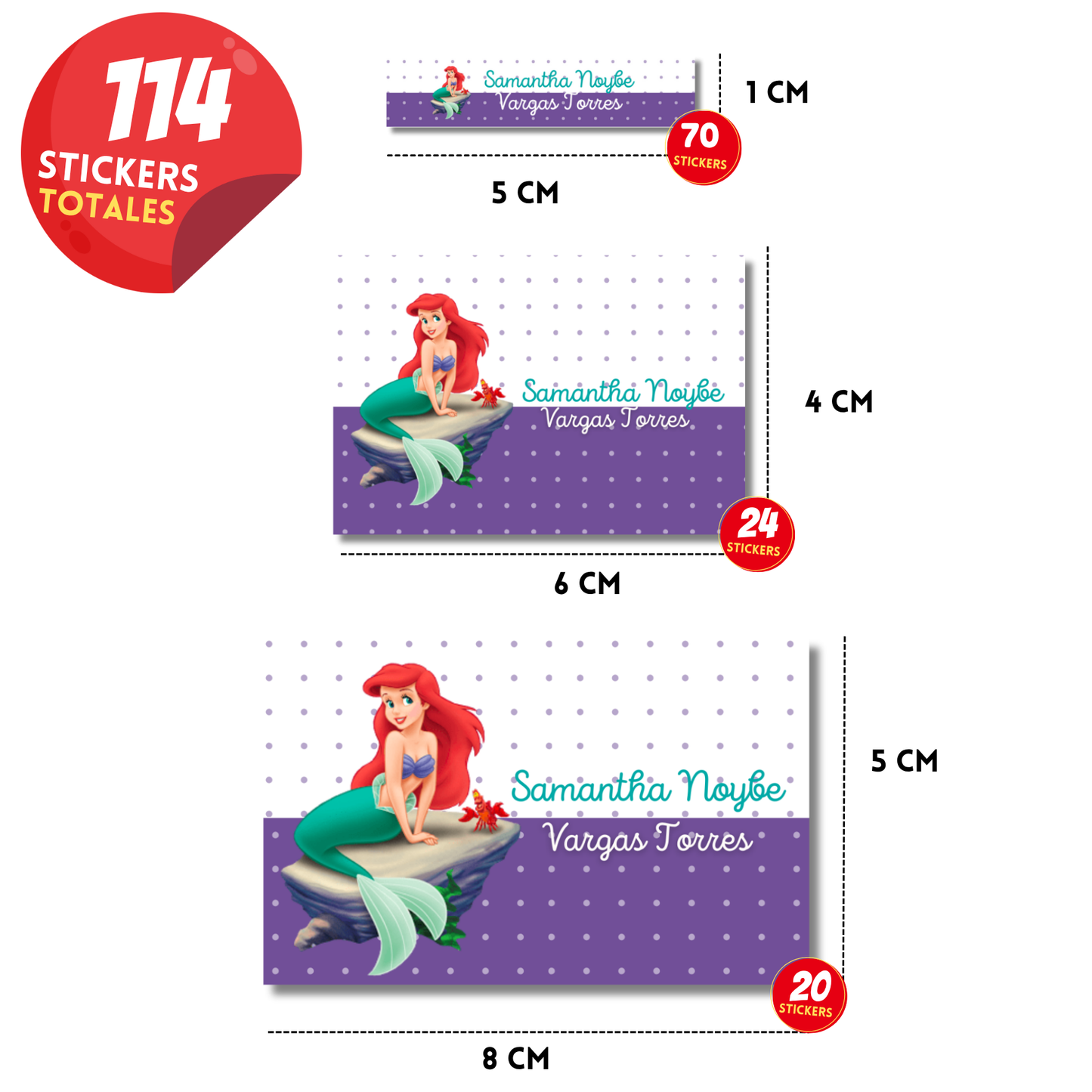 Sirenita & Sebastian Etiquetas Escolares Personalizadas Libretas, Libros y Lápices