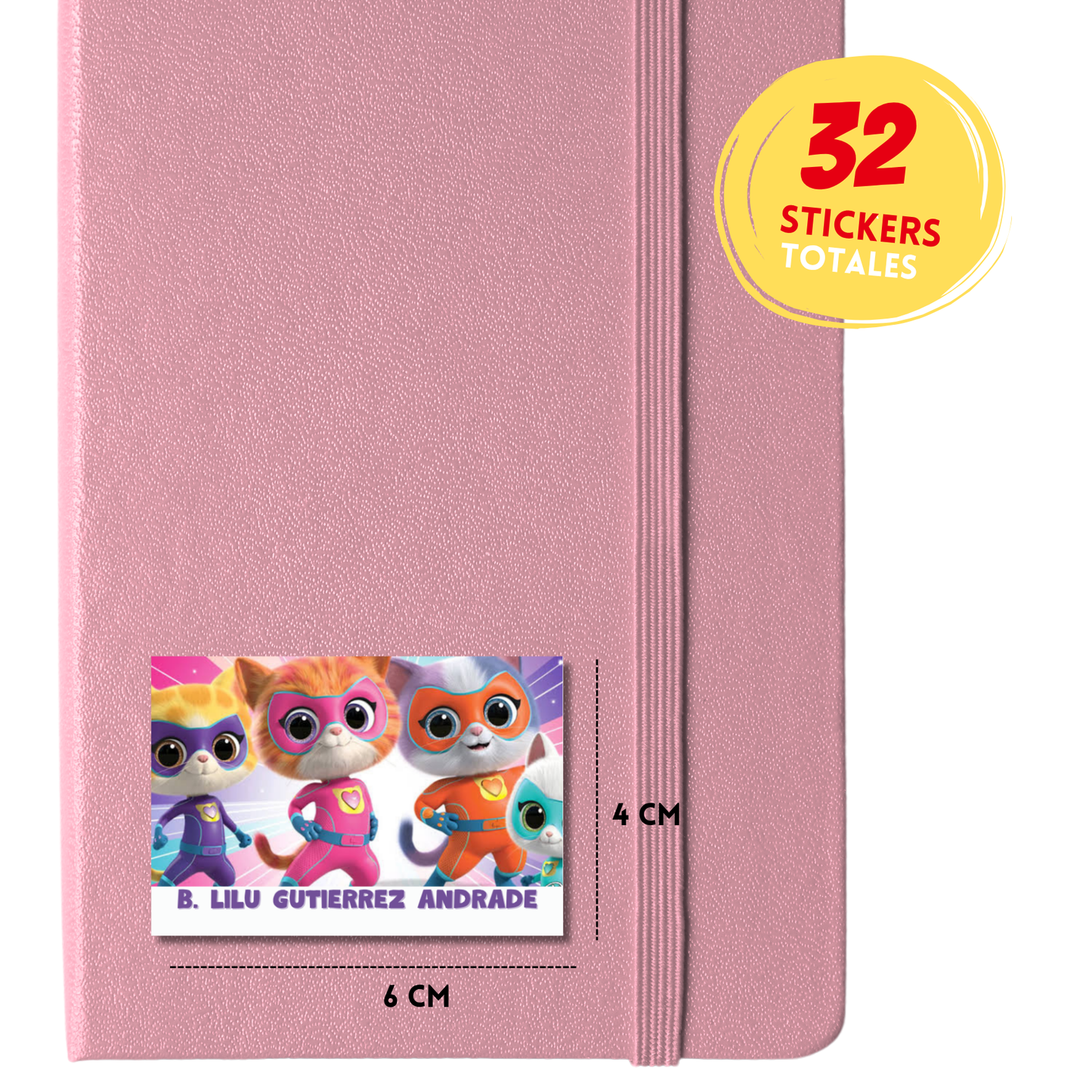 Supergatitos Etiquetas Escolares Personalizadas Libretas, Libros y Lápices