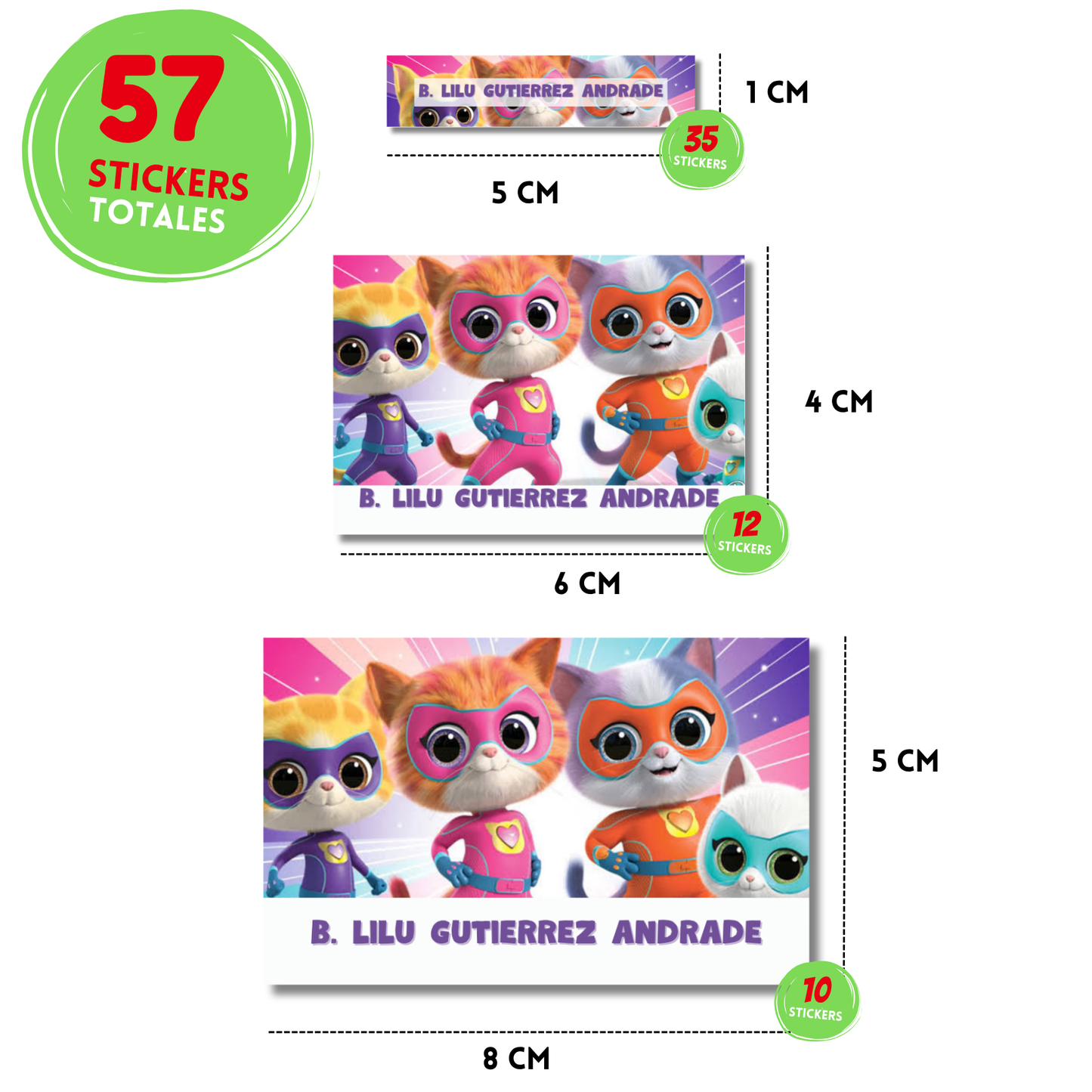 Supergatitos Etiquetas Escolares Personalizadas Libretas, Libros y Lápices