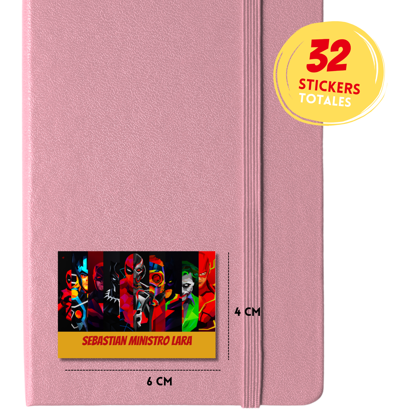 Superhéroes Villanos Etiquetas Escolares Personalizadas Libretas, Libros y Lápices