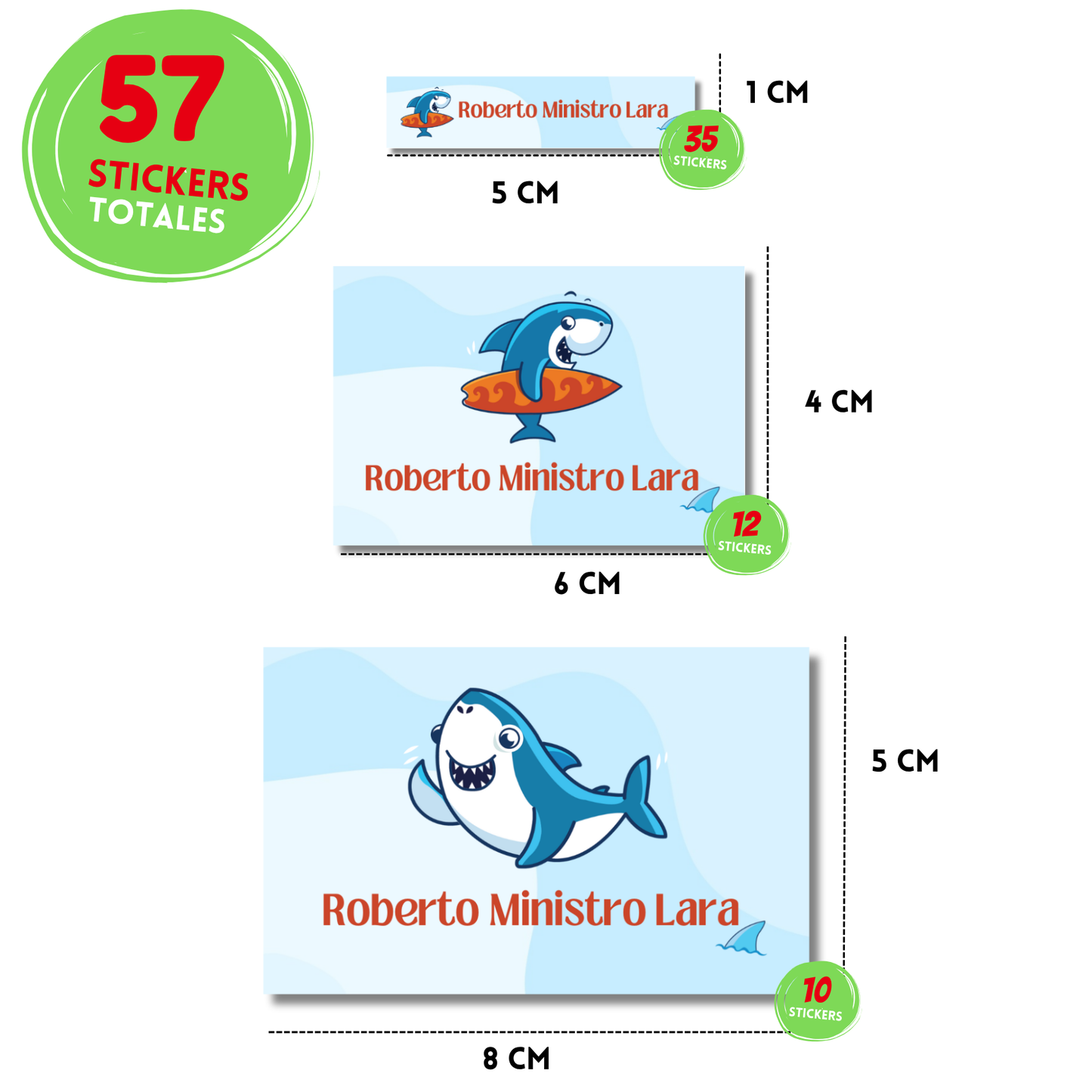 Tiburón bebé naranja Etiquetas Escolares Personalizadas Libretas, Libros y Lápices