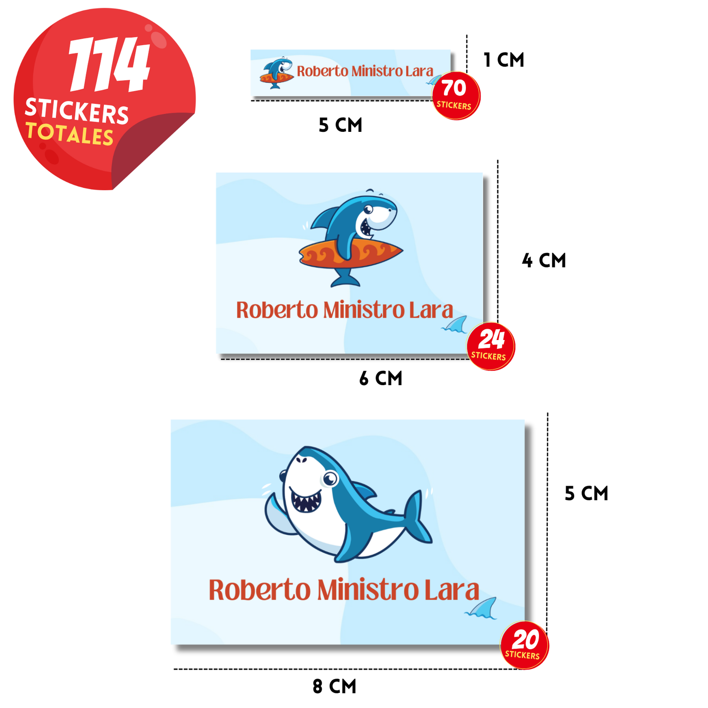 Tiburón bebé naranja Etiquetas Escolares Personalizadas Libretas, Libros y Lápices