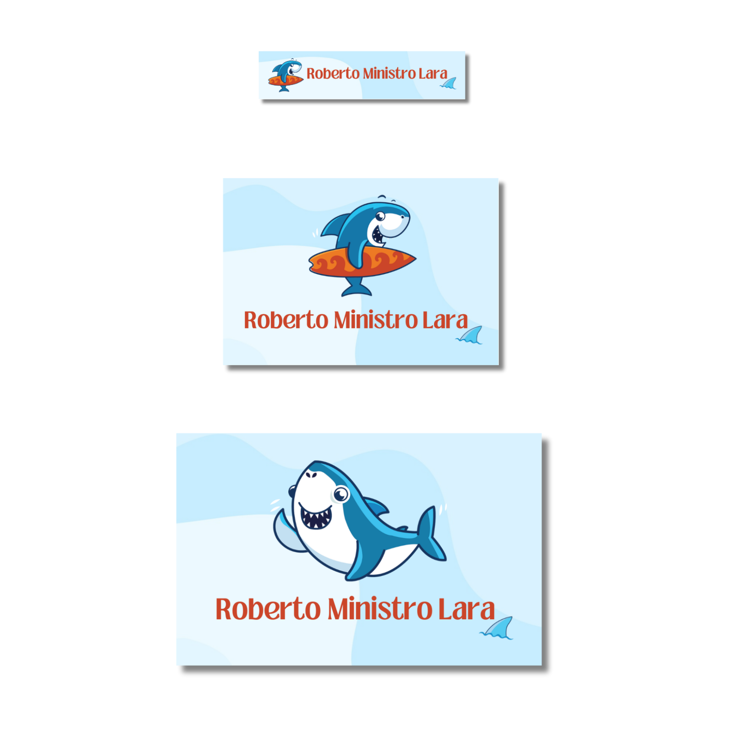 Tiburón bebé naranja Etiquetas Escolares Personalizadas Libretas, Libros y Lápices