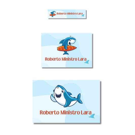 Tiburón bebé naranja Etiquetas Escolares Personalizadas Libretas, Libros y Lápices
