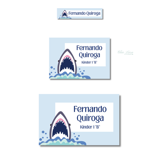 Tiburón, Etiquetas Escolares Personalizadas Libretas, Libros y Lápices