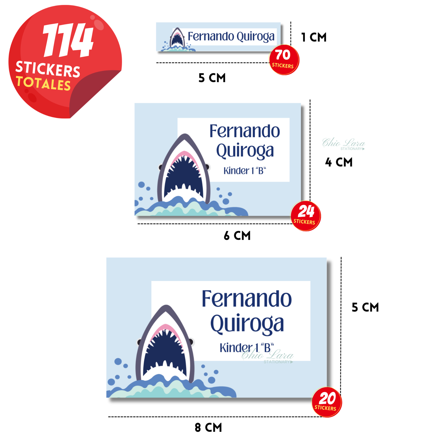 Tiburón, Etiquetas Escolares Personalizadas Libretas, Libros y Lápices